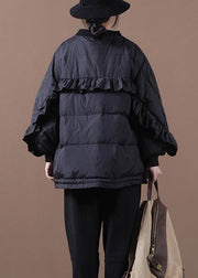 Casual black warm winter coat oversize winter jacket stand collar Ruffles Casual Jackets - SooLinen