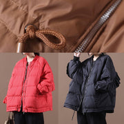 Casual black warm winter coat oversize winter jacket stand collar Ruffles Casual Jackets - SooLinen