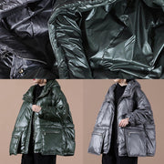 Casual black warm winter coat plus size clothing down jacket hooded zippered Casual overcoat - SooLinen