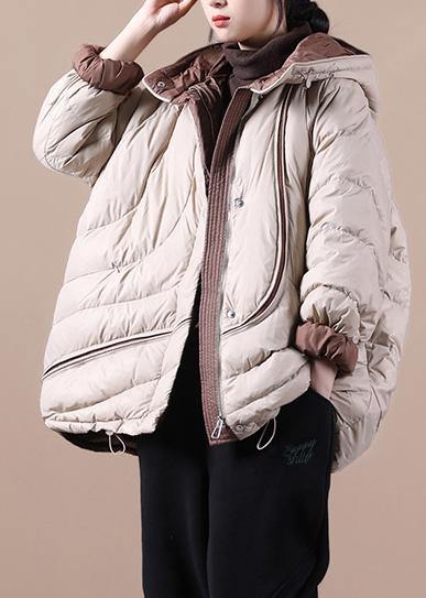 Casual casual down jacket overcoat khaki hooded pockets goose Down coat - SooLinen