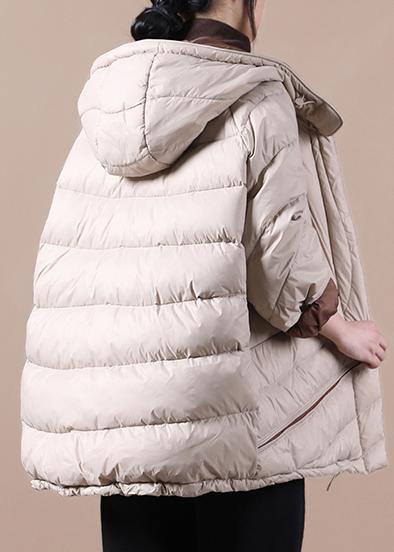 Casual casual down jacket overcoat khaki hooded pockets goose Down coat - SooLinen