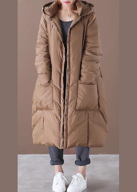 Casual chocolate goose Down coat plus size clothing snow jackets hooded Button Down quality coats - SooLinen