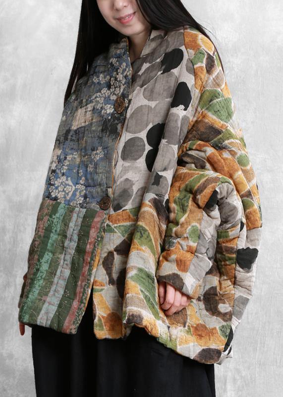 Casual floral winter coats oversized snow Batwing Sleeve pockets coats - SooLinen