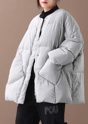 Casual gray women parka casual overcoat Button Down down coat - SooLinen