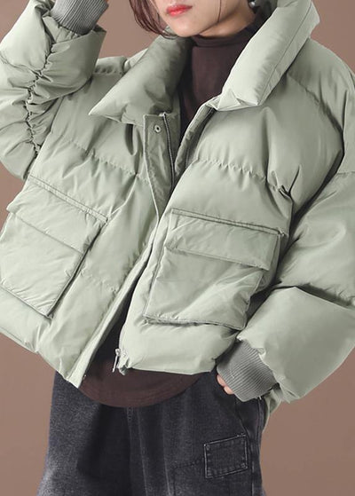 Casual green down coat winter trendy plus size down jacket two pocketsstand collar Jackets - SooLinen