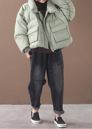 Casual green down coat winter trendy plus size down jacket two pocketsstand collar Jackets - SooLinen