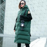 Casual green down jacket plus size hooded zippered parka Casual Sleeveless Animal overcoat