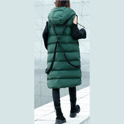 Casual green down jacket plus size hooded zippered parka Casual Sleeveless Animal overcoat