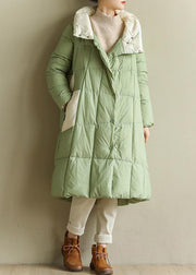 Casual green down jacket woman plus size patchwork down jacket stand collar Fine winter outwear - SooLinen