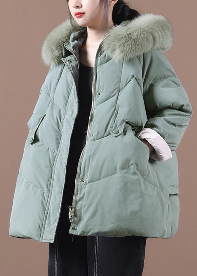Casual green warm winter coat plus size clothing parka hooded fur collar coats - SooLinen