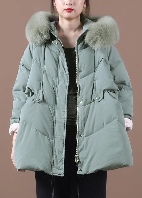 Casual green warm winter coat plus size clothing parka hooded fur collar coats - SooLinen