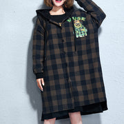 Casual grid prints cotton coats plus size hooded winter thick outfits