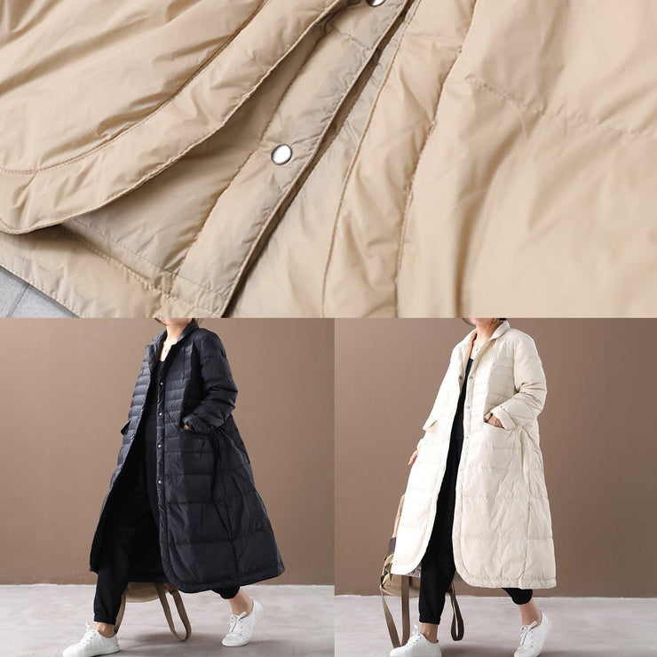Casual khaki warm winter coat plus size Notched pockets Jackets - SooLinen