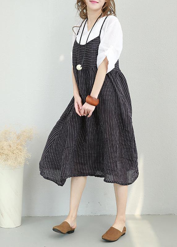 Casual Chiffon suspender dress women summer striped midi skirt - SooLinen