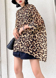 Casual low high design Stand Collar Leopard Chiffon Shirts Spring