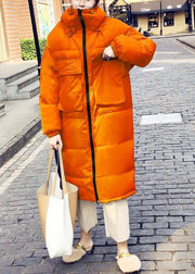 Casual orange down coat winter Loose fitting winter jacket stand collar Cinched quality overcoat - SooLinen