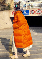 Casual orange down coat winter Loose fitting winter jacket stand collar Cinched quality overcoat - SooLinen