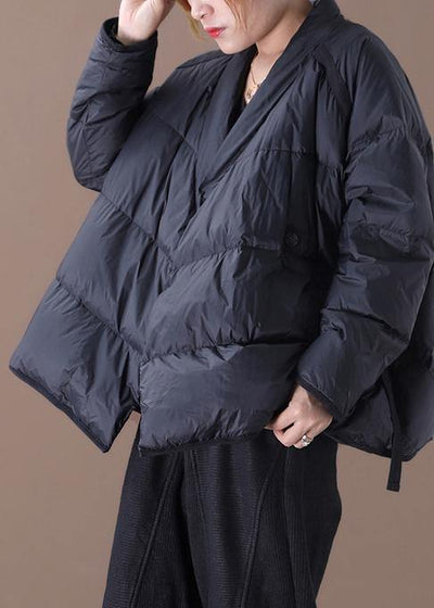 Casual oversize down jacket Winter overcoat black stand collar thick duck down coat - SooLinen