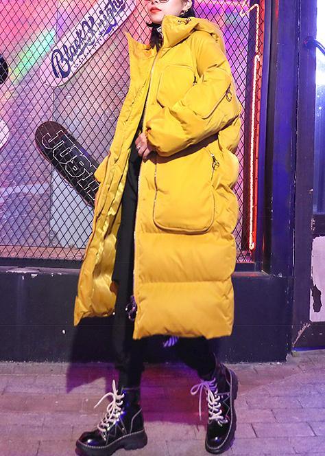 Casual oversized Jackets & Coats coats yellow hooded zippered Parkas - SooLinen