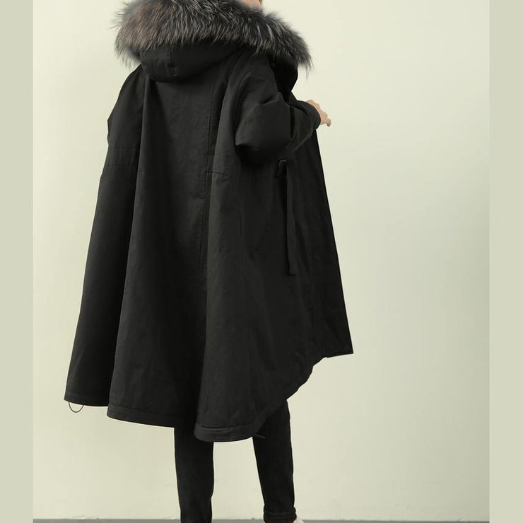 Casual oversized winter outwear black hooded faux fur collar winter parkas - SooLinen