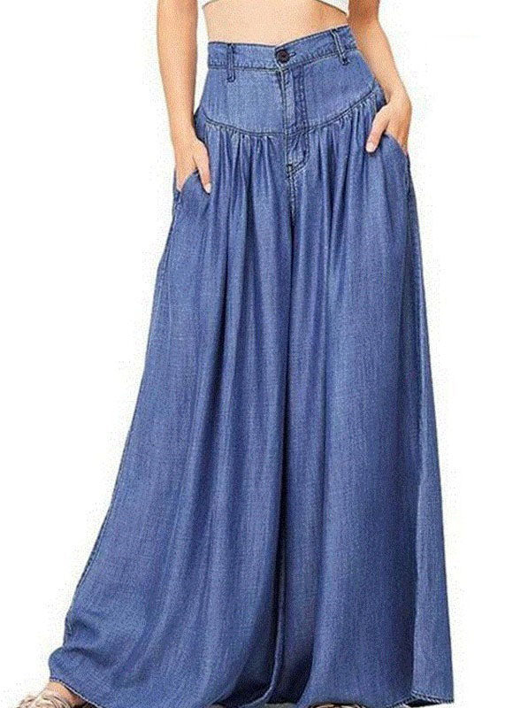 Blaue Boho Hose mit weitem Bein für Frauen