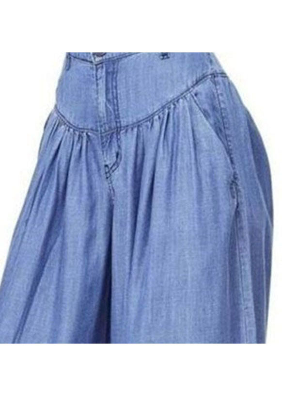 Blaue Boho Hose mit weitem Bein für Frauen
