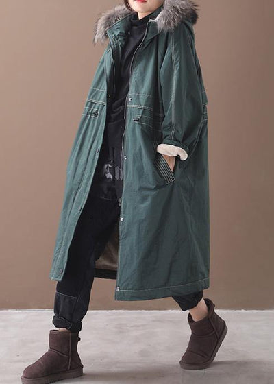 Casual plus size Jackets & Coats hooded outwear army green drawstring coat - SooLinen