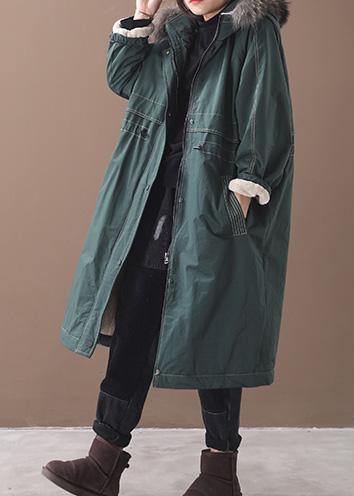 Casual plus size Jackets & Coats hooded outwear army green drawstring coat - SooLinen