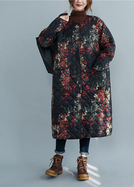Casual plus size clothing winter coats floral pockets winter parkas - SooLinen