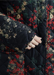 Casual plus size clothing winter coats floral pockets winter parkas - SooLinen
