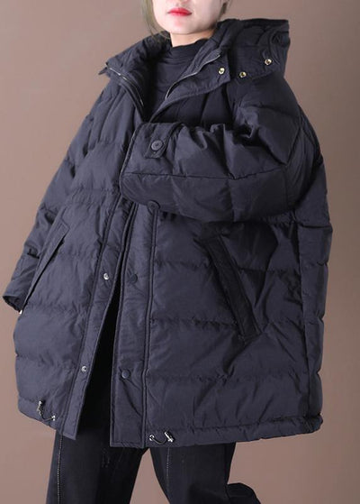 Casual plus size snow jackets overcoat black hooded pockets duck down coat - SooLinen
