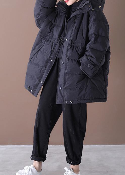 Casual plus size snow jackets overcoat black hooded pockets duck down coat - SooLinen