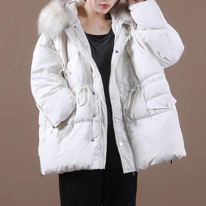 Casual plus size snow jackets winter outwear white hooded fur collar goose Down coat - SooLinen