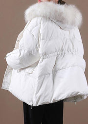 Casual plus size snow jackets winter outwear white hooded fur collar goose Down coat - SooLinen