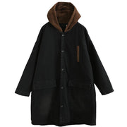 Casual plus size snow outwear black hooded patchwork womens coats - SooLinen