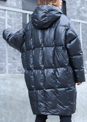 Casual plus size warm winter coat overcoat black hooded zippered Parkas - SooLinen