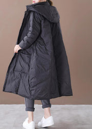 Casual plus size winter jacket overcoat black hooded Button Down warm winter coat - SooLinen