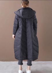 Casual plus size winter jacket overcoat black hooded Button Down warm winter coat - SooLinen