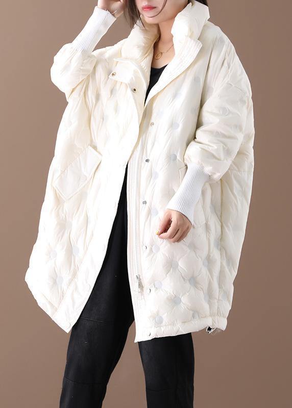 Casual plus size winter jacket winter coats beige stand collar zippered down jacket woman - SooLinen