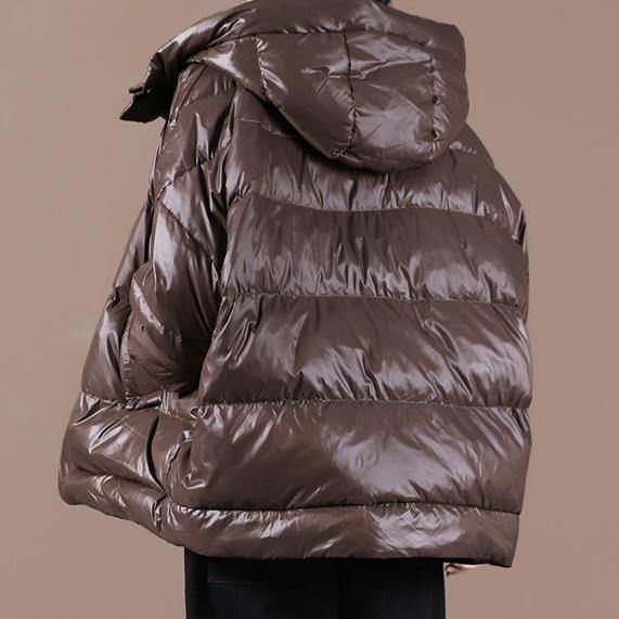 Casual plus size womens parka Jackets chocolate hooded zippered down coat - SooLinen