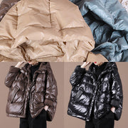 Casual plus size womens parka Jackets chocolate hooded zippered down coat - SooLinen