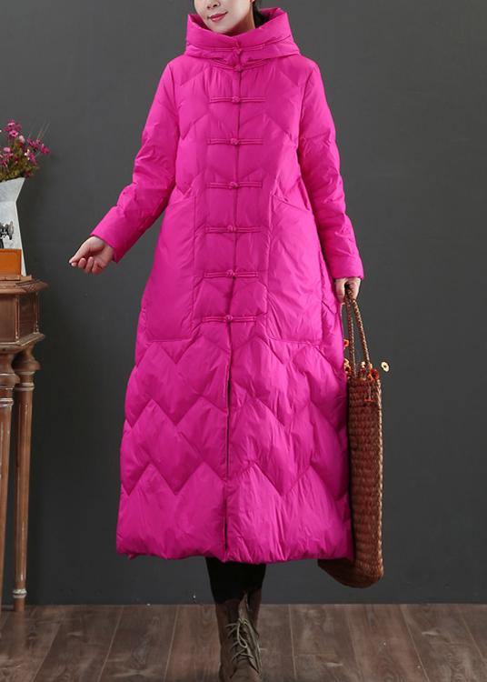 Casual rose warm winter coat Loose fitting womens parka hooded Chinese Button Warm outwear - SooLinen