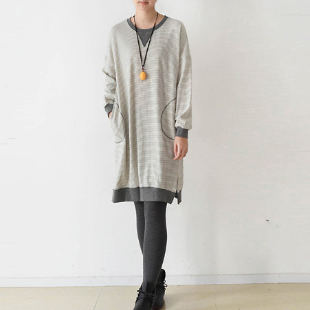 Casual striped oversized dress cotton shirt dresses plus size pullover caftans