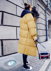 Casual trendy plus size down jacket overcoat yellow hooded drawstring down jacket woman - SooLinen