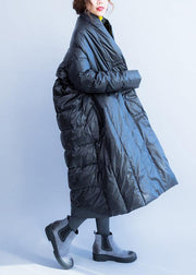 Casual trendy plus size down jacket v neck winter outwear black winter duck down coat - SooLinen