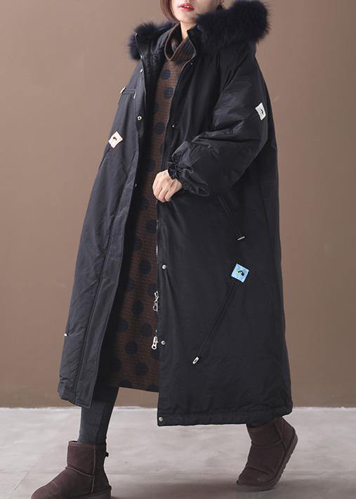 Casual trendy plus size winter coats black hooded thick zippered winter coats - SooLinen