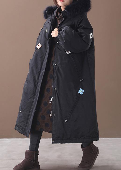 Casual trendy plus size winter coats black hooded thick zippered winter coats - SooLinen