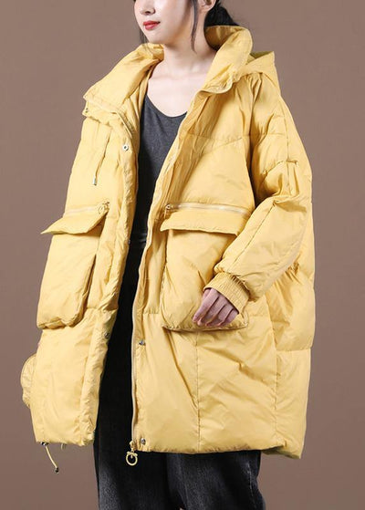 Casual yellow down jacket woman Loose fitting Winter parka hooded Batwing Sleeve Casual coats - SooLinen