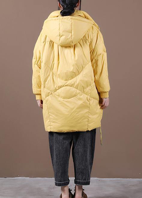 Casual yellow down jacket woman Loose fitting Winter parka hooded Batwing Sleeve Casual coats - SooLinen