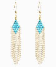 Chic 14K Gold Turquoise Tassel Drop Earrings